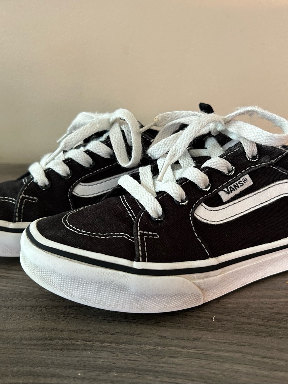 Vans Kids Black Canvas Sneakers with White Stripe